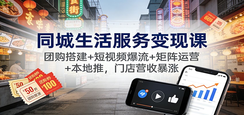 同城生活服务变现课：团购搭建+短视频爆流+矩阵运营+本地推，门店营收暴涨-北风网赚