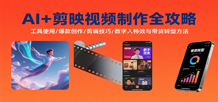 AI+剪映视频制作全攻略:工具使用/爆款创作/剪辑技巧/数字人特效与带货转型方法-北风网赚