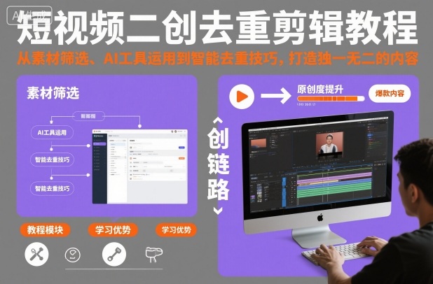 短视频二创去重剪辑教程，从素材筛选、AI工具运用到智能去重技巧，打造独一无二的内容-北风网赚