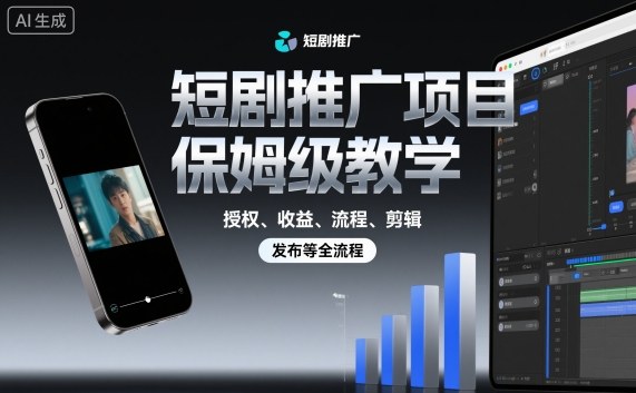 短剧推广项目保姆级教学,授权、收益、流程、剪辑,发布等全流程-北风网赚