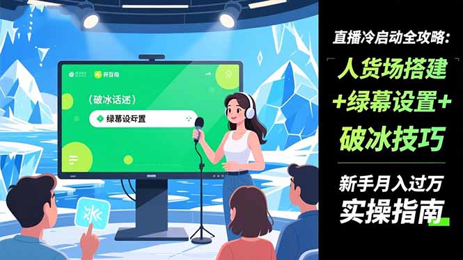 直播冷启动全攻略:人货场搭建+绿幕设置+破冰技巧,新手月入过万实操指南-北风网赚