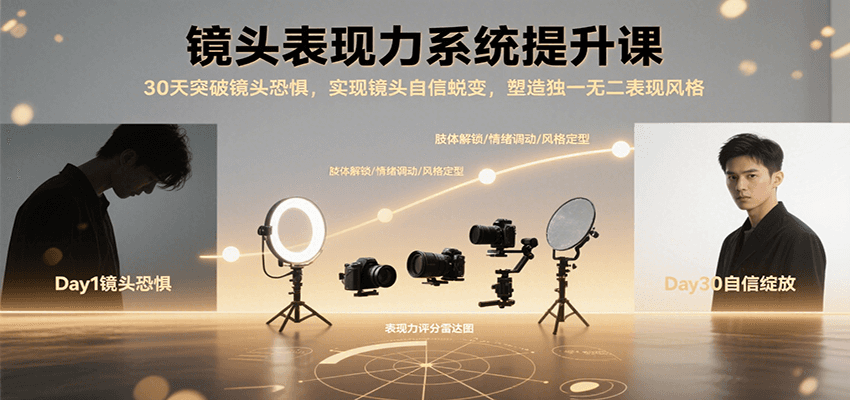 镜头表现力系统提升课，30天突破镜头恐惧实现自信蜕变，塑造独一无二表现风格-北风网赚