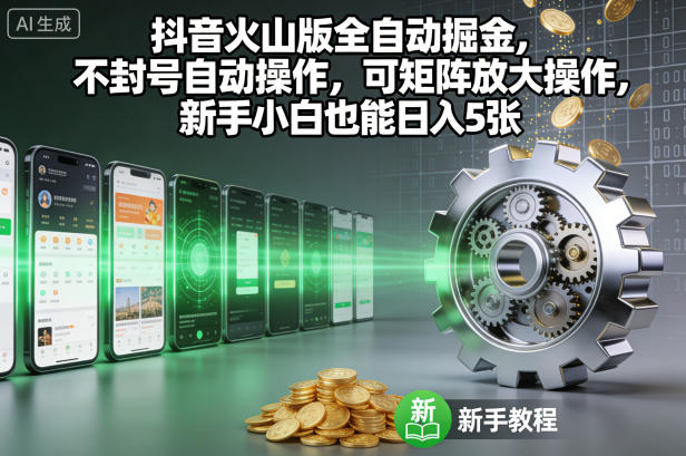 抖音火山版全自动掘金，不封号自动操作，可矩阵放大操作，新手小白也能日入5张【揭秘】-北风网赚