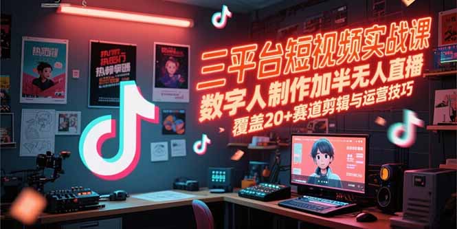 三平台短视频实战课,数字人制作加半无人直播,覆盖20+赛道剪辑与运营技巧-北风网赚