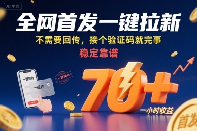 全网首发一键拉新项目，不需要回传，接个验证码就完事，稳定靠谱，一小时收益70+【揭秘】-北风网赚