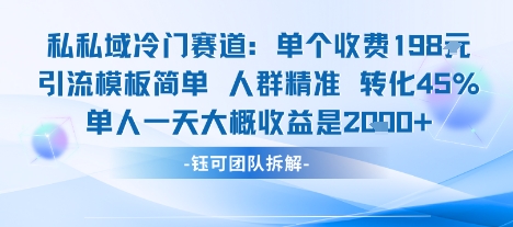 私域冷门赛道单个收费198米引流模板简单人群精准 45%的转化率单人一天大概收益多张-北风网赚