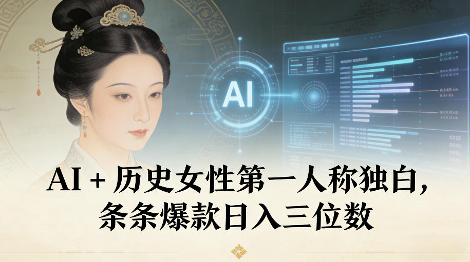 AI+历史女性第一人称独白，条条爆款日入三位数-北风网赚