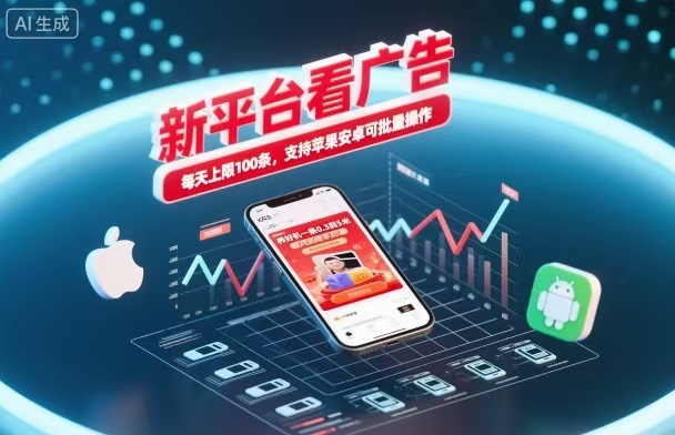 新台看广告,养好机一条5毛到5块,单机日入30到100,支持苹果安卓,可批量操作。-北风网赚