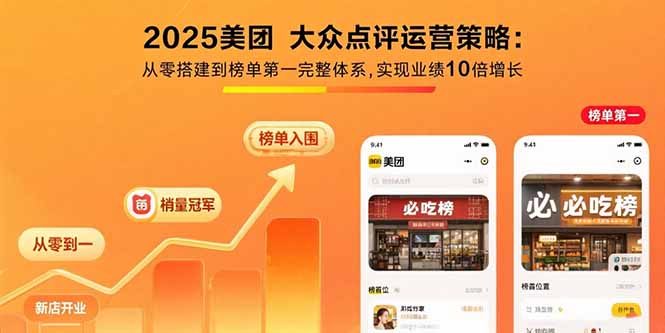 2025美团 大众点评运营策略:从零搭建到榜单第一完整体系,实现业绩10倍增长-北风网赚