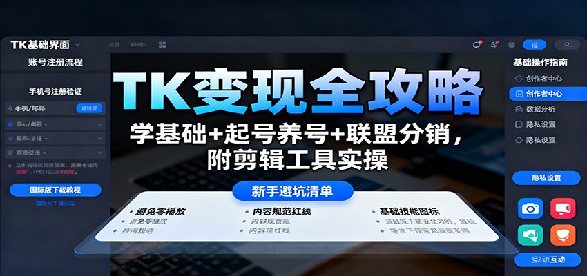TK变现全攻略:学基础+起号养号+联盟分销,附剪辑工具实操-北风网赚
