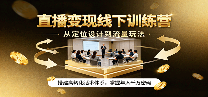 直播变现线下训练营,从定位设计到流量玩法,搭建高转化话术体系,掌握年入千万密码-北风网赚