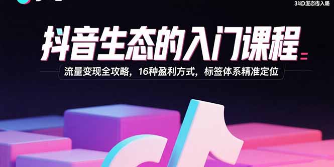 抖音生态的入门课程：流量变现全攻略，16种盈利方式，标签体系精准定位-北风网赚