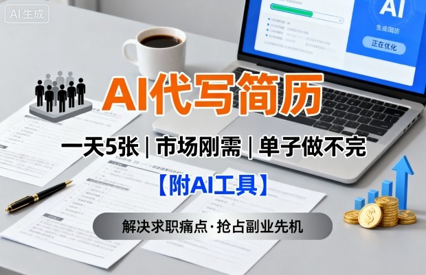 AI代写简历,一天5张,今年找工作难,市场刚需,单子做不完【附AI工具】-北风网赚