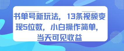 书单号新玩法,13条视频变现5位数,小白操作简单,当天可见收益-北风网赚