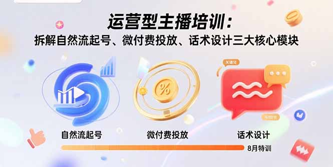 运营型主播培训:拆解自然流起号、微付费投放、话术设计三大核心模块-8月-北风网赚