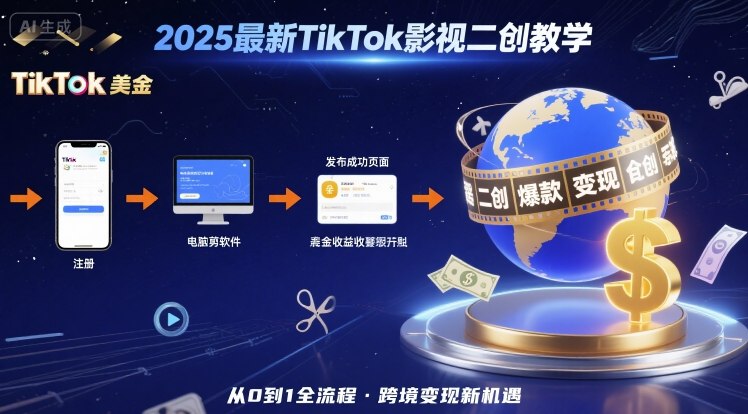 2025年最新TikTok影视二创教学,从注册到发布撸美金全流程,跨境变现新机遇-北风网赚