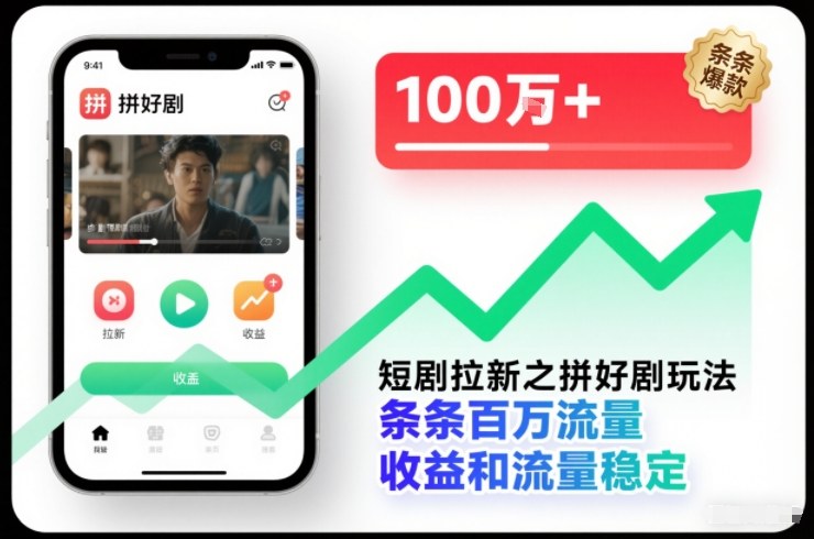 短剧拉新之拼好剧玩法，条条百万流量，收益和流量稳定-北风网赚