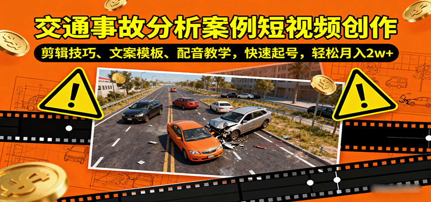 交通事故分析案例短视频创作,剪辑技巧、文案模板、配音教学,快速起号,轻松月入2w+-北风网赚