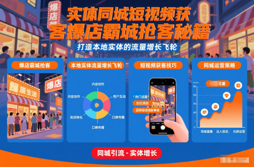 实体同城短视频获客爆店霸城抢客秘籍，打造本地实体的流量增长飞轮-北风网赚