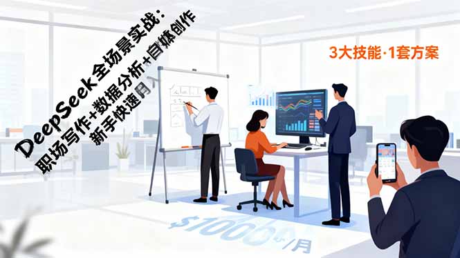 DeepSeek全场景实战：职场写作+数据分析+自媒体创作，新手快速月入过万-北风网赚