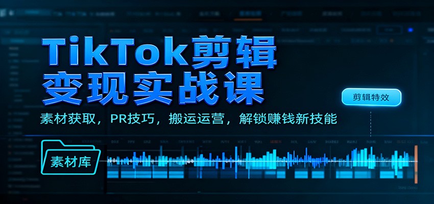 TikTok剪辑变现实战课:素材获取,PR技巧,搬运运营,解锁赚钱新技能-北风网赚