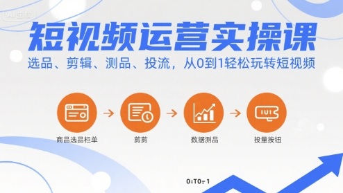 短视频运营实操课,选品、剪辑、测品、投流,从0到1轻松玩转短视频-北风网赚