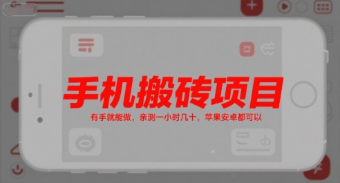 手机搬砖项目，有手就能做，亲测一小时几十，苹果安卓都可以-北风网赚
