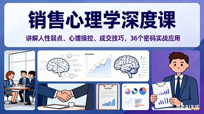 销售心理学深度课,讲解人性弱点、心理操控、成交技巧,36个密码实战应用-北风网赚