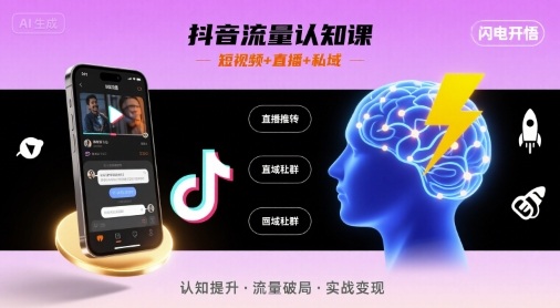 抖音流量认知课,短视频+直播+私域,认知提升,闪电开悟-北风网赚