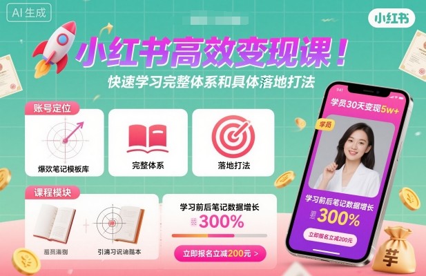 小红书高效变现课,快速学习小红书完整体系和具体落地打法-北风网赚