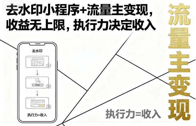 去水印小程序+流量主变现，收益无上限，执行力决定收入-北风网赚