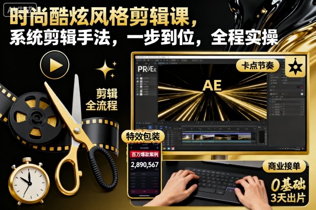 时尚酷炫风格剪辑课，系统剪辑手法，一步到位，全程实操-北风网赚