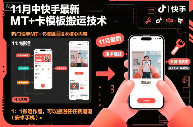 11月中快手最新MT+卡模板搬运技术,1:1搬运作品,可以搬运任何赛道(安卓手机)-北风网赚