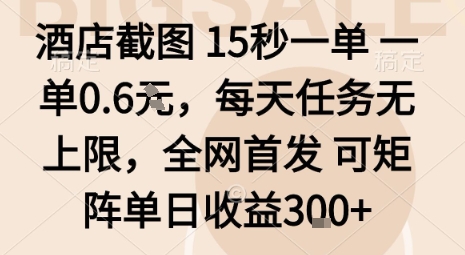 酒店截图15秒一单,一单0.6米,每天任务无上限,全网首发可矩阵单日收益3张【揭秘】-北风网赚