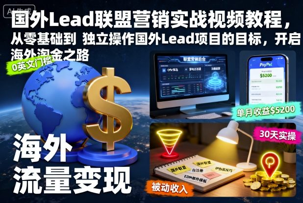 国外Lead联盟营销实战视频教程,从零基础到独立操作国外Lead项目的目标,开启海外淘金之路-北风网赚