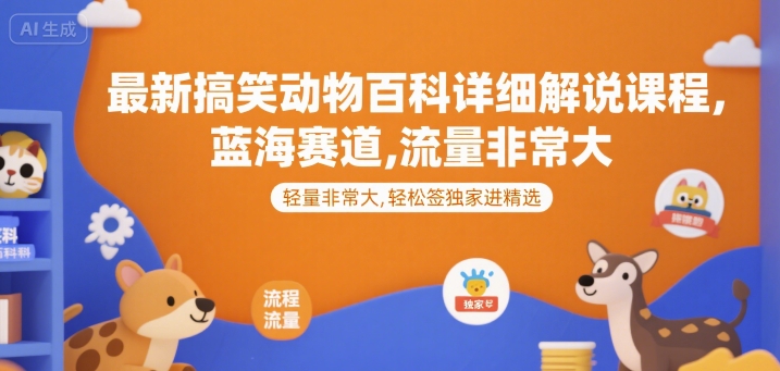 最新搞笑动物百科详细解说课程，蓝海赛道，流量非常大，轻松签独家进精选-北风网赚