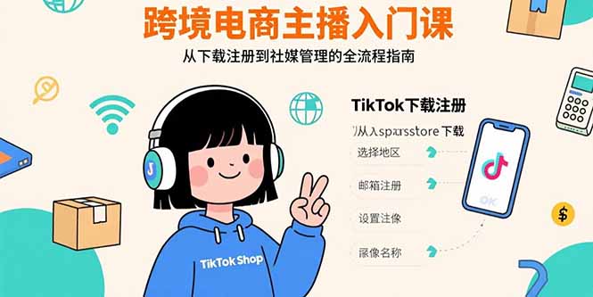 跨境电商主播入门课，TikTok下载注册，支付工具配置，社媒账号管理全流程-北风网赚