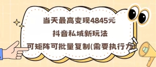 当天最高变现1k+,抖音私域新玩法,可矩阵可批量复制-北风网赚