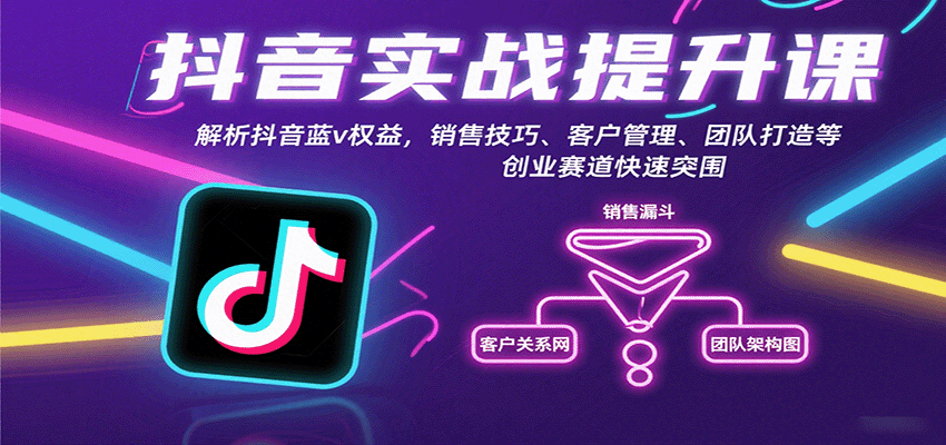 抖音实战提升课：解析抖音蓝v权益，销售技巧、客户管理、团队打造等创业赛道快速突围-北风网赚